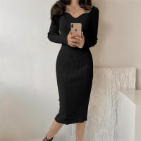 Vestido Midi Bodycon De Lana Para Mujer Seoulish Otoño Invierno Con Cuello Cuadrado Y Manga Larga Estilo Elegante Oficina - details 20