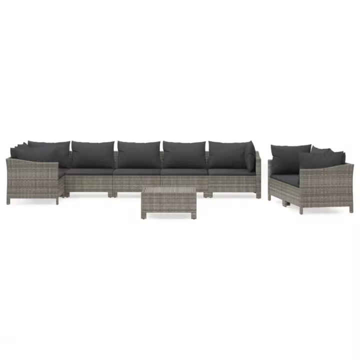 vidaXL Set de muebles de jardín 9 pzas y cojines ratán sintético gris - 1