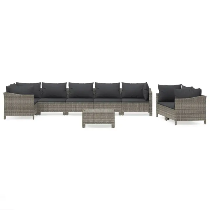 vidaXL Set de muebles de jardín 9 pzas y cojines ratán sintético gris - 1
