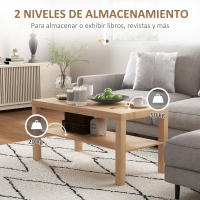 Homcom Mesa de Centro Mesita Café Mueble Salón Comedor Mesa Auxiliar Madera de 2 Niveles Mesa para Sofá Sala de Estar 90x45x40.5cm Nogal - details 4