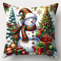 Funda De Cojín Navideña 1pc Estilo Moderno Poliéster Con Impresión De Santa Claus Y Payaso De Nieve Decoración Para Sofa Y Sala - details 2