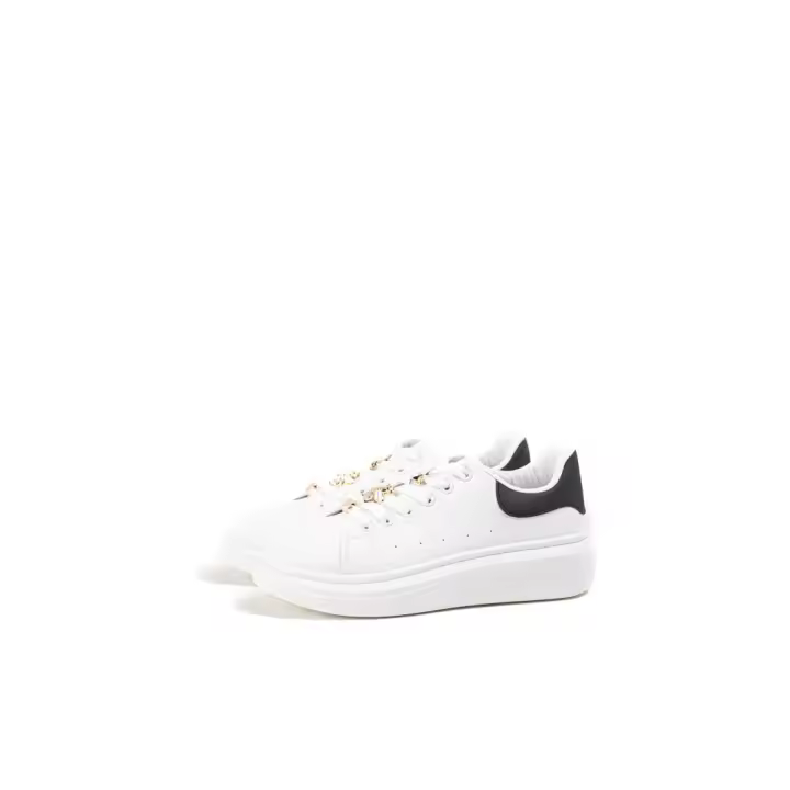 Lyla Wang Zapatillas blancas para mujer con detalles dorados,elegancia casual para el día a día - 1