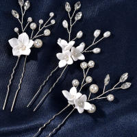 Peinado De Novia Con Three-piece U-shaped Pearl Flower Hairpin Accesorios De Moda Para Mujer Aleación De Aluminio Joyería De Boda - details 12