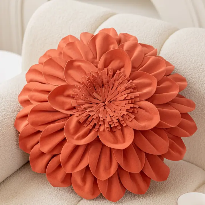 Funda de almohada con flores rojas y verdes, pétalos navideños, cojín para sofá, almohada para hotel, alojamiento familiar, coche - 1