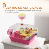 PawHut Jaula para Hámster Casa para Animales Pequeños con Cuenco Bebedero Rueda de Ejercicio Torre de Observación y Casita 34x27x25 cm Rosa - details 0