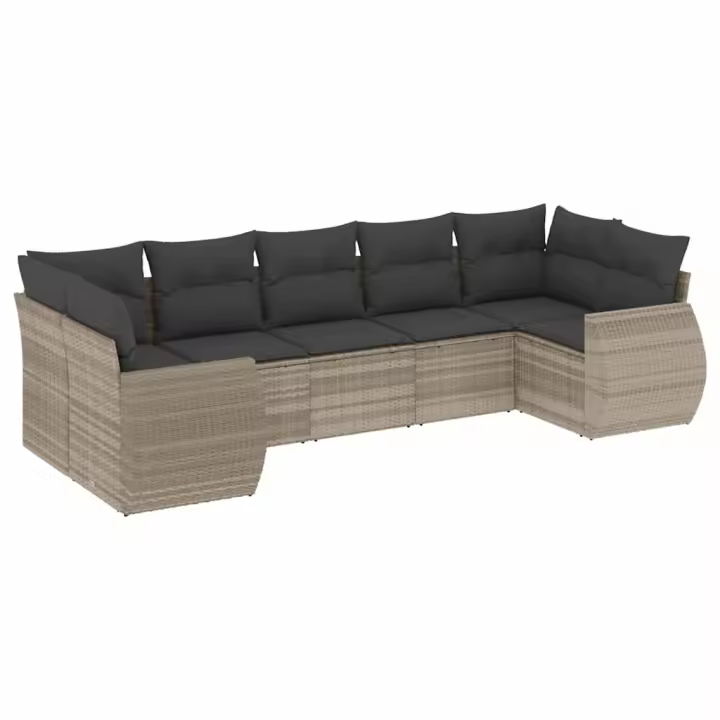 Set de sofás de Jardín 7 pzas con los amortiguadores de la tela PE gris Claro - 1