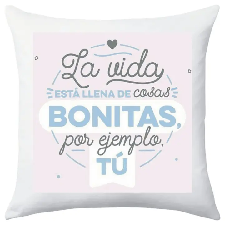 TEOVEL Cojín Decorativo Frase Vida Llena Cosas Bonitas 40x40cm - 1