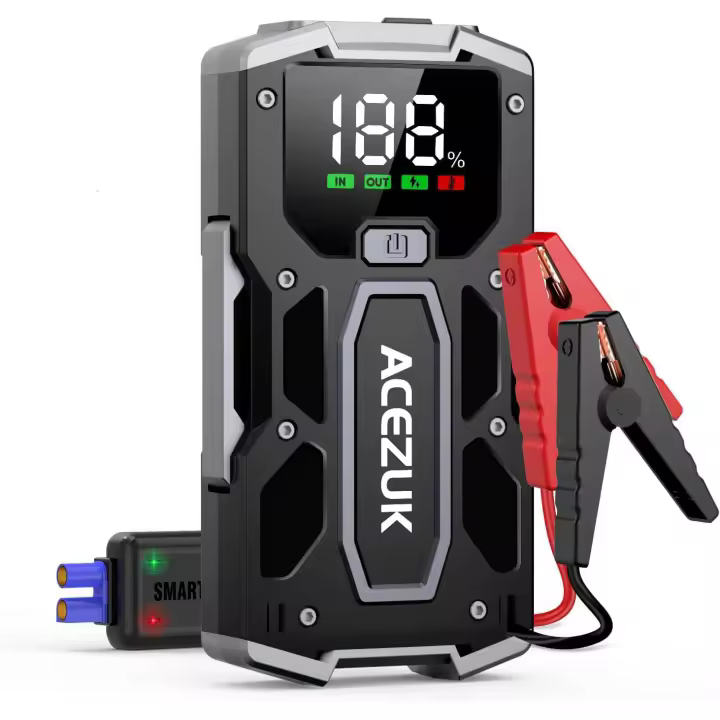 Arrancador de Coches 3000A, 12V Arrancador de Baterias de Coches (para 5.5L Disésel o 7.0L Gas), Jump Starter con 2.5 Inch Pantalla LCD, Clips de Seguridad Inteligentes, Luz LED - 1