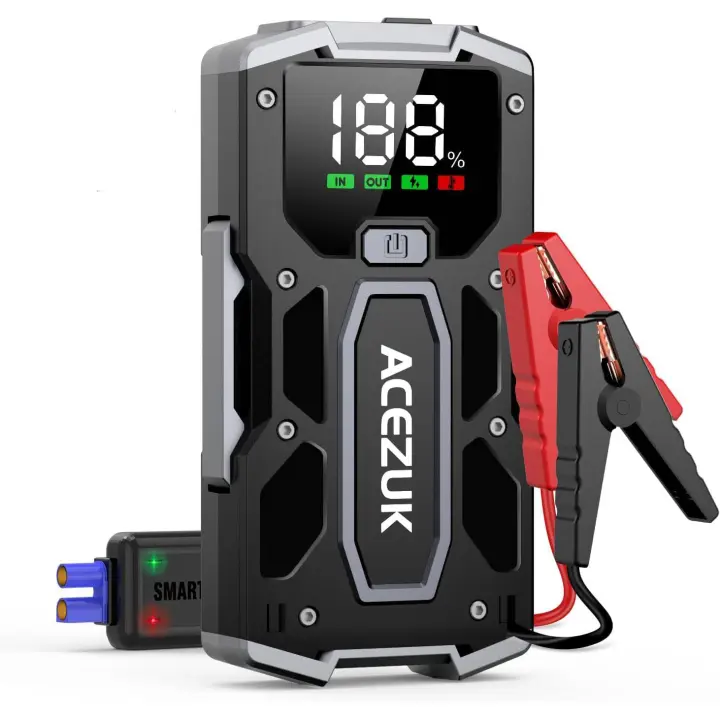 Arrancador de Coches 3000A, 12V Arrancador de Baterias de Coches (para 5.5L Disésel o 7.0L Gas), Jump Starter con 2.5 Inch Pantalla LCD, Clips de Seguridad Inteligentes, Luz LED - 1