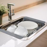 Estante De Cocina Retráctil Y Ajustable En Acero Inoxidable Rieles Para Fregadero Multiusos Para Verduras Frutas Y Platos - details 3