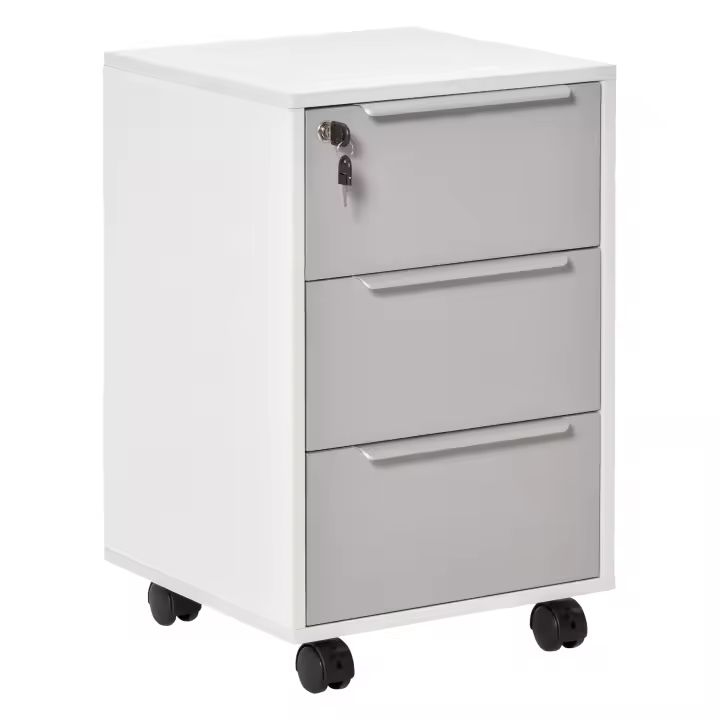 HOMCOM Cajonera de Oficina Mueble Archivador con Ruedas 3 Cajones Cerradura y 2 Llaves para Estudio Salón 40x40x63,5 cm - 1
