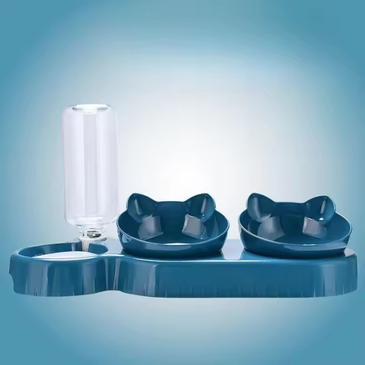 Tazón De Alimentación Para Gatos Y Perros With Automático Dispensador Y Contenedor De Agua Antideslizante Doble Taza - 1