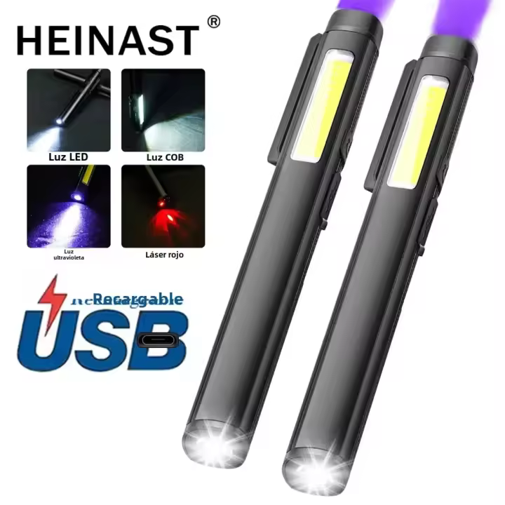 Lámpara Multifuncional Portátil 4 En 1 Con Luz UV LED COB Y Indicador Recargable Por USB Impermeable Luz De Trabajo Mano - 1