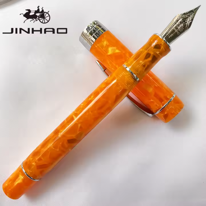 JINHAO 100 Pluma De Caligrafía De Acrílico Plateado Con Clip De Flecha Pluma De Tinta De Acero Inoxidable Para Escritura - 1