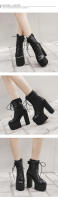 Botas De Motociclista Para Mujer Con Plataforma Y Tacón Alto Negras Con Hebilla Y Botón Lateral Estilo Punk Zapatos Con Cordones Material PU Y Caucho - details 2