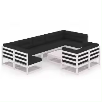 VIDAXL 3077260 conjunto de jardín de 9 sofás de madera con cojines y una mesa con acabado blanco y gris - 1