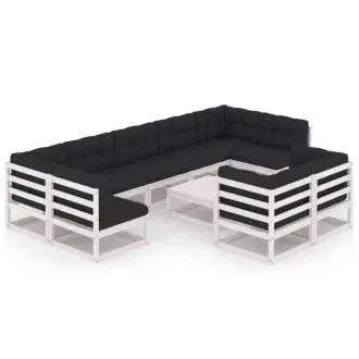 VIDAXL 3077260 conjunto de jardín de 9 sofás de madera con cojines y una mesa con acabado blanco y gris - 1