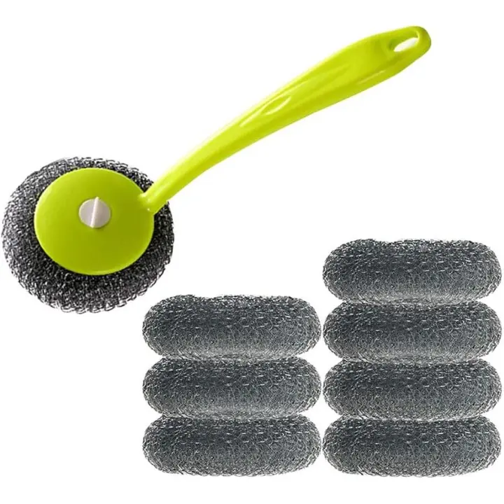 Set of 8 Steel Wire Cleaning Brushes with Handle for Bowl/Pan/Dish - 1