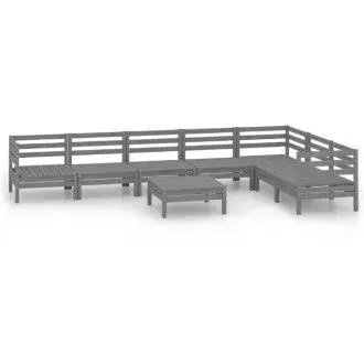VIDAXL 3083021 juego de muebles para exterior de madera maciza de pino color gris con 8 piezas sin cojines vida xl - 1