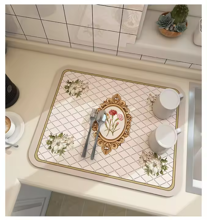 Alfombra De Cocina Grande Absorbente Y Antideslizante Alfombrilla De Secado Rápido Para Baño Y Mesa Material De Diatomeas Ecológico - 1