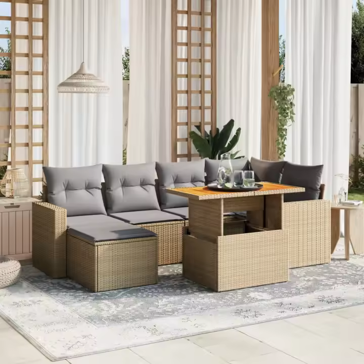 vidaXL Set sofás de jardín 7 piezas y cojines ratán sintético beige - 1