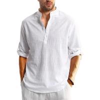 Camiseta De Lino Y Algodón Para Hombres Camisa De Manga Larga Con Botones Estilo Playa Hawaiano Transpirable Y Ligera Para Todas Las Estaciones - details 2