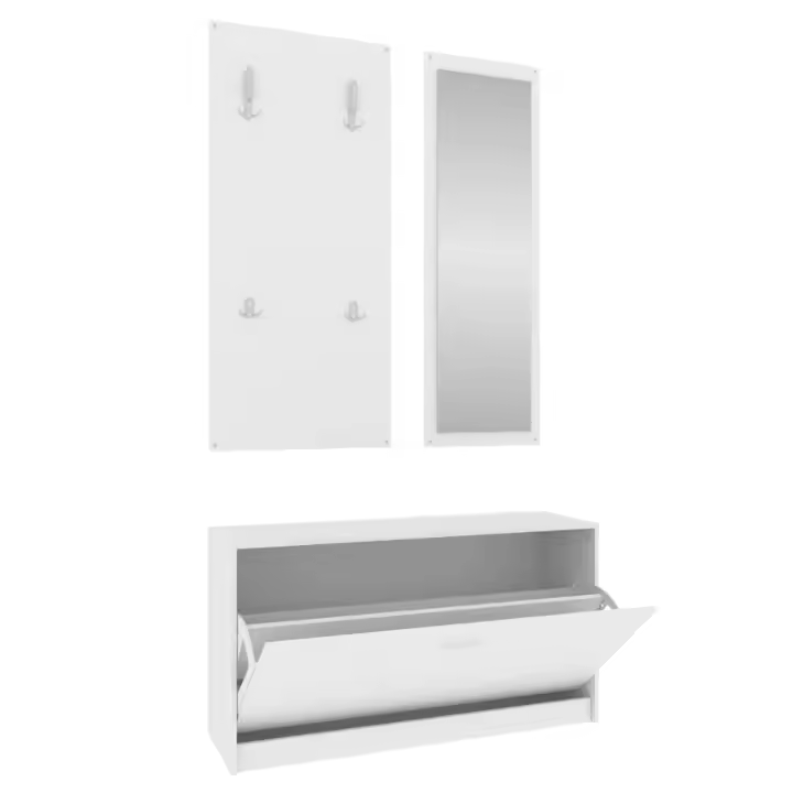 Set de mueble zapatero 3 en 1 madera contrachapada blanco - 1