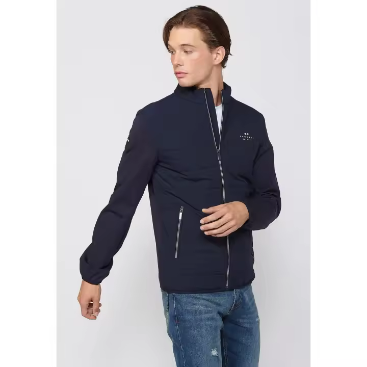 Chaqueta de cazador de manga larga Koroshi, cuello redondo y cremallera frontal, cremallera azul marino para hombre - 1