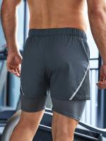 Shorts De Verano Para Hombre Transpirables Casual Con Cintura Elástica 2 En 1 Deporte Secado Rápido Running Doble Capa - details 14