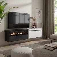 Skraut Home - Mueble de Televisión en melamina de alta calidad - 203x35x45cm - Fuego led efecto 3d - Veteado de madera - Tacto poroso - Estilo Moderno Elegante - details 0