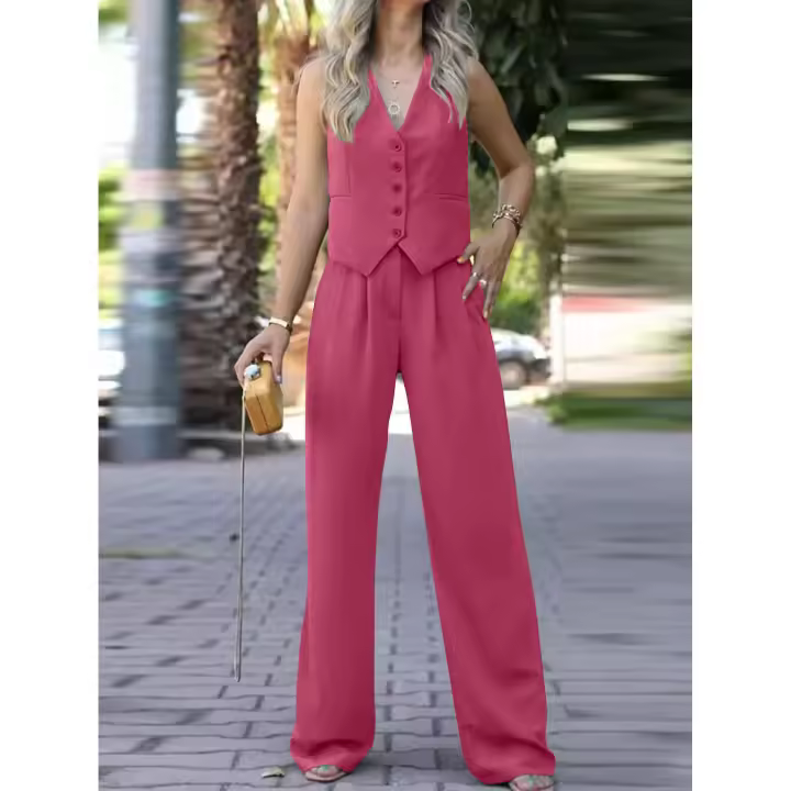 Set de 2 piezas - Chaleco sin mangas + Pantalón palazzo elegante - 1