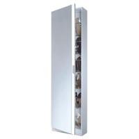 Meimon Zapatero de 1 puerta con espejo y capacidad para 16 pares de zapatos, acabado en blanco brillo, con varillas extraíbles para soporte, bisagras metálicas, tirador gris aluminio y fijación a pared. Medidas del mueble: 180x50x20 cm - details 1