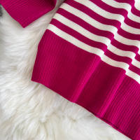 Conjunto De Ropa De Mujer REALEFT Otoño Invierno 2 Piezas Traje De Pista Tejido Con Cuello Alto Rayado Y Pantalones Rectos Polyester Estilo Casual - details 17