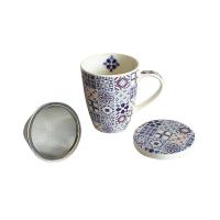 Gissed Tazas de Cerámica con Infusor y Tapa - Diseño Azulejo Vintage, Perfectas para Té e Infusiones - 10 cm Altura, 9 cm Diámetro, con Filtro de Acero Inoxidable - details 3