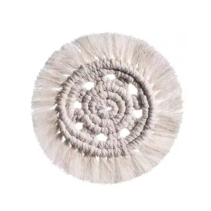Coasters De Macramé Tejido a Mano Con Borlas Tapete De Insulación Para Taza De Café Soporte Antideslizante Para Platos Matriz De Mesa Ecológica De Lino Estilo Americano - 1