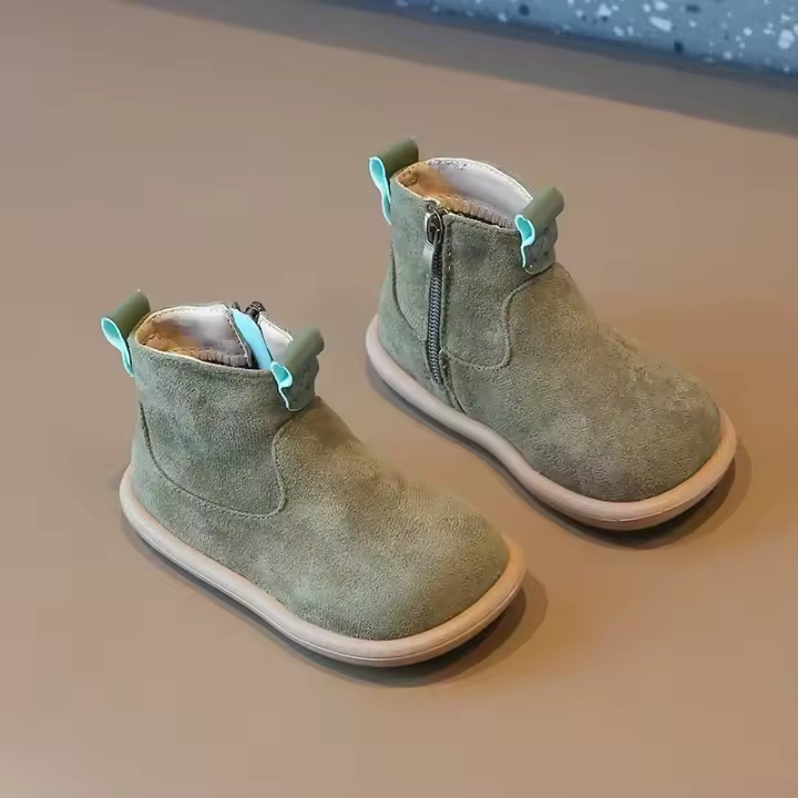 Botas De Niños Y Niñas Para Otoño Invierno Antideslizantes De Cuero Suave Con Plush Abajo Botines Casuales Para Niños - 1
