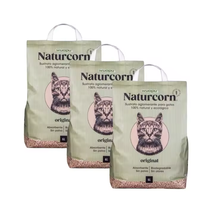 WUAPU - Arena (18 Litros) para Gatos Naturcorn (3 Bolsas de 6 Litros) - 1