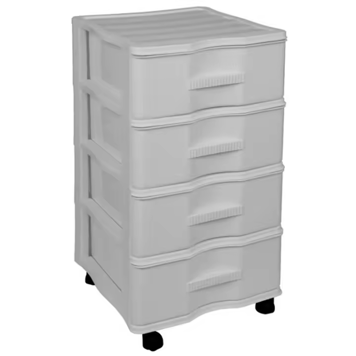 Tradineur - Cajonera de plástico con ruedas, modelo Wagon, 4 cajones, torre almacenaje multiusos, oficina, hogar, fabricada en España (Gris claro - 67,5 x 37 x 38 cm) - 1