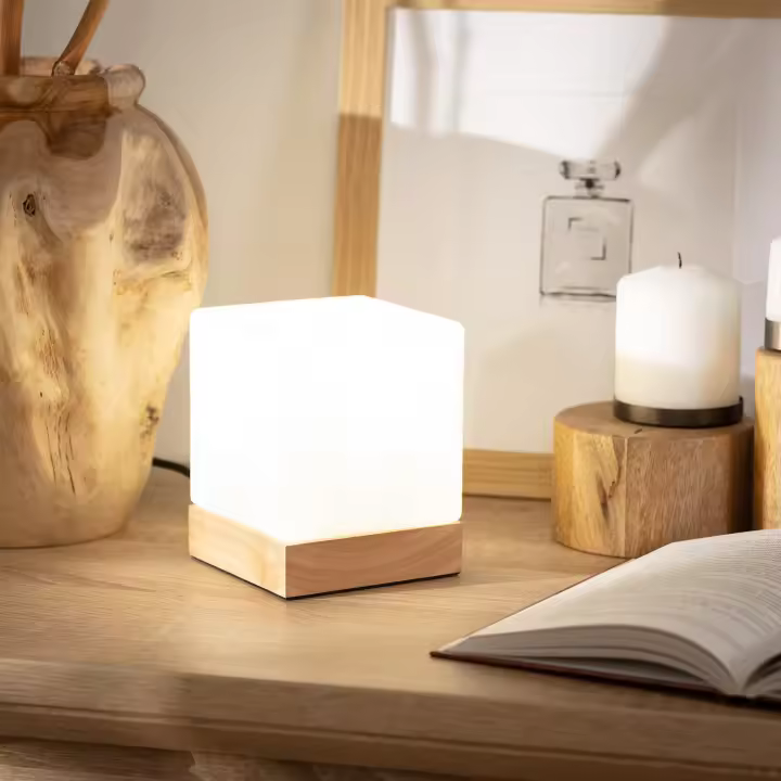 Ledkia Lámpara de Mesa de Madera y Cristal Retilles Blanco - 1