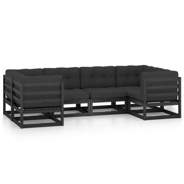vidaXL Set de muebles de jardín 6 pzas con cojines madera pino negro - 1