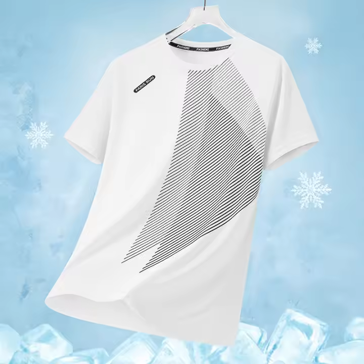 Camiseta De Hombre Verano Seda De Hielo Secado Rápido Cuello Redondo Manga Corta Estampado Rayado Casual Deportivo Para Running - 1