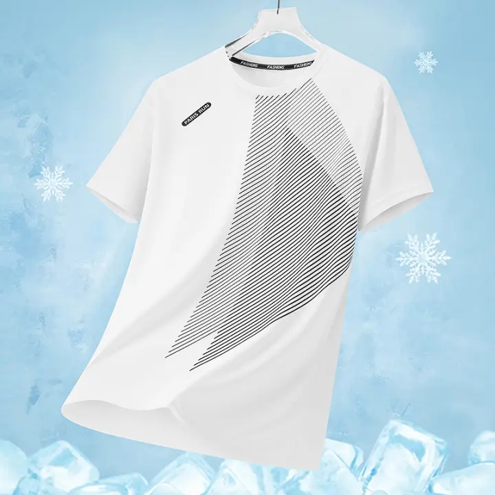 Camiseta De Hombre Verano Seda De Hielo Secado Rápido Cuello Redondo Manga Corta Estampado Rayado Casual Deportivo Para Running - 1