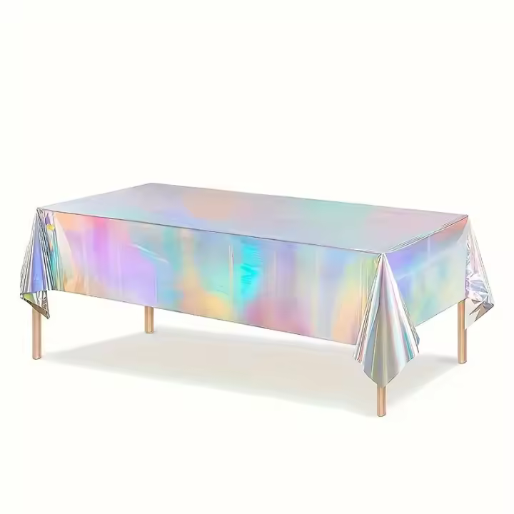 Mantel Desechable De Láser Arcoíris Para Fiestas, Film De Aluminio Plástico, Adecuado Para Cumpleaños Y Bodas - 1