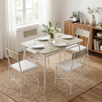 HOMCOM Juego de Mesa y Sillas de Comedor 5 Piezas, Mesa de Cocina Rectangular con 4 Sillas Acolchadas, Estilo Moderno, Marco Metálico, para Espacios Pequeños, Salón, 106x66x75 cm, Roble y Blanco - details 1