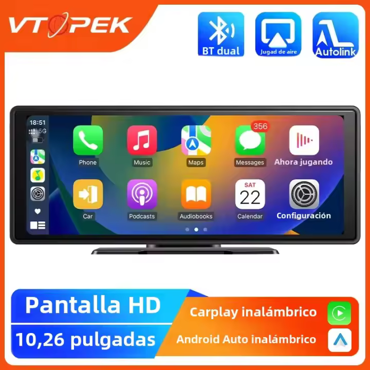 Vtopek Pantalla Multimedia Portátil Para Coche 10.26 Pulgadas Con Wireless Carplay Android Auto Touch Screen BT Video Stereo - 1