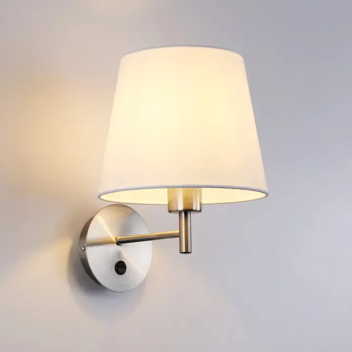 ALPINALUZ Aplique de Pared con Pantalla Textil e Interruptor "BONA"-E27 para Cabecera, Dormitorio, Hotel, Hostal - 1