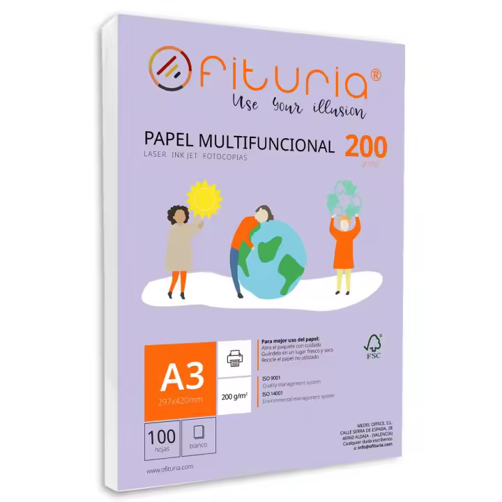 Paquete de folios A3 de 200gr con 100 Hojas Blancas, Papel Multifuncional para Uso Escolar y Entornos Laborales. Ideal con impresoras láser, de inyección o fotocopiadoras - Ofituria - 1