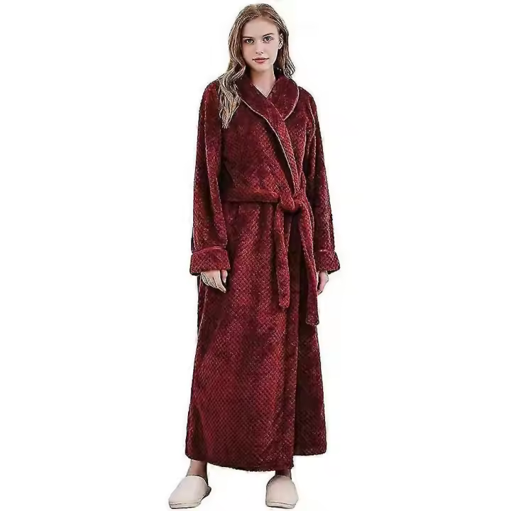 Womens long robe Soft warm fleece felpa Albornoz señoras pijamas bata camisón - 1