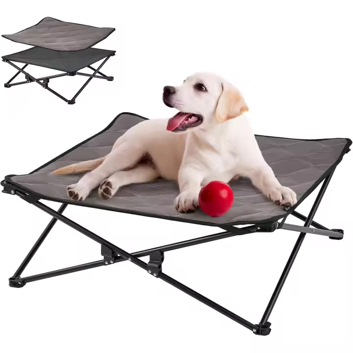 Cama elevada para perros, cama elevada de refrigeración para perros, no requiere montaje, cama plegable para campamento para perros con malla transpirable y alfombrilla de gamuza y pies - 1