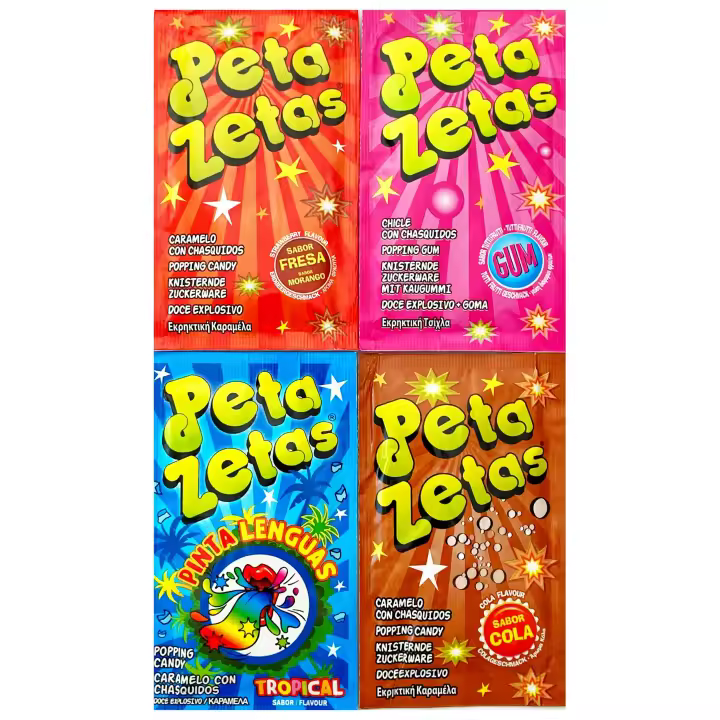 Peta Zetas Pack 4 Sabores (Fresa, Chicle-Gum, Tropical-Pintalenguas y Cola) (4 x 7 g) Caramelo Pica con chasquidos - 1